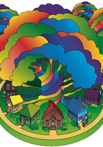 Rainbow houses graphic