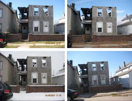 Photos taken months apart showing the unchanging condition of the Wells Fargo-owned property on Deeds Avenue